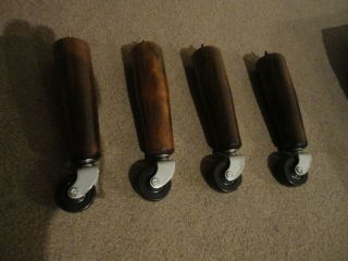 SET OF FOUR VINTAGE SOLID WOODEN FURNITURE LEGS AND CASTOR WHEEL FEET 21 CMS L 2