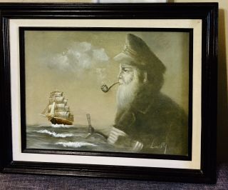 Vintage Signed Captain At Sea Painting 12 X 16 Ship