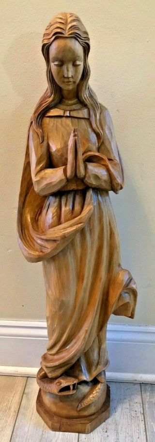 Glorious Rare Large Vintage Hand Carved Wood Virgin Mary Nuns Convent Statue 29 "