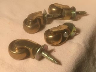 Vintage Set 4 Small Reclaimed Brass Castors,  Furniture Restoration (b)