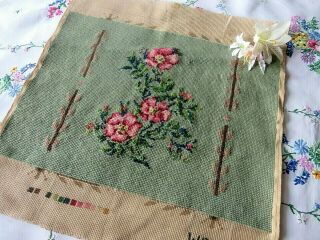 Vintage Hand Embroidered Tapestry Panel For Cushion/stool Etc.
