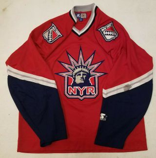 York Rangers Jersey Mens Xl Red Lady Liberty Retro Starter Rare Hockey Nhl