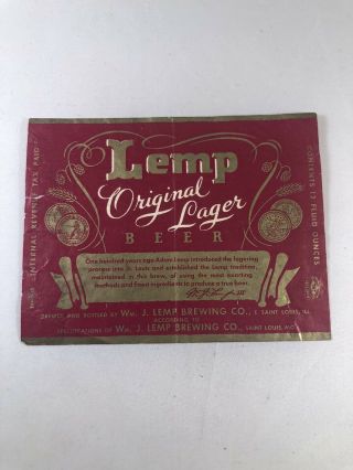 Scarce Lemp Lemp’s Lager Beer Label Antique Rare St Louis Missouri