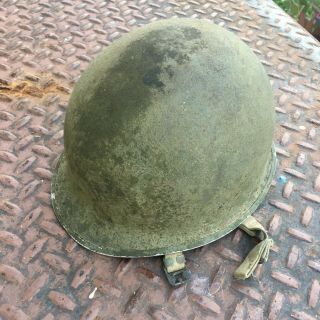 Rare Wwii Us M1 Fixed Bale Front Seam Military Helmet W War Time Liner
