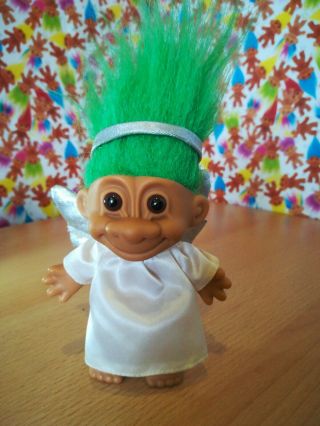 Russ Troll Christmas Angel Retro Vintage Collectable 90s Toy Green Hair