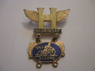 Rare Old 1950 Harringay Racers Speedway Club Enamel Brooch Pin Badge & Year Bar
