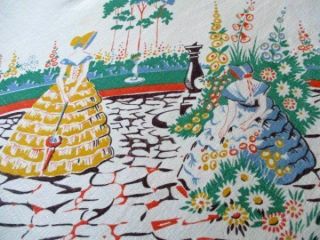 Vintage Tablecloth Crinoline Ladies/english Cottage Garden