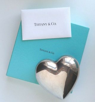 Rare Vintage Tiffany & Co Makers Sterling Silver 3 X 4 " Puffy Heart Trinket Box