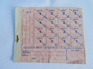 Antique Ww1 Ration Book Meat Butchers World War One Rationing Coupons C1918
