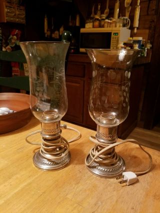 Antique Crest Silver Co.  Sterling Silver Electric Hurricane Lamps Candle Holders