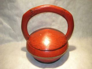 Rare Antique Chinese Deep Red Wedding Basket W/curved Handle 14 " X 13 " X 12 "