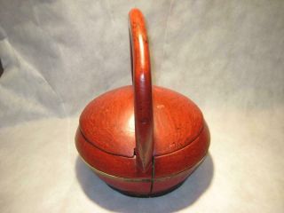 Rare Antique Chinese Deep Red Wedding Basket w/Curved Handle 14 