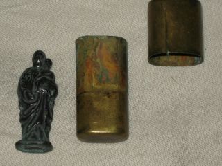 Antique Brass Pocket Shrine St Joseph Holding Baby Jesus Soldier Civil War Faith