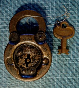 Antique Eagle Six Lever Padlock Made In Usa Old Vintage Steel Lock W Key