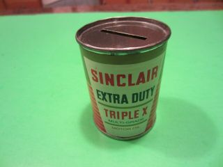 Vintage Sinclair Extra Duty Triple X Tin Can Bank Paper Label 3 " Tall Rare