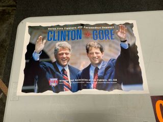 Rare 1996 Clinton & Gore - Jugate Picture Campaign Poster - Fire Fighters Union