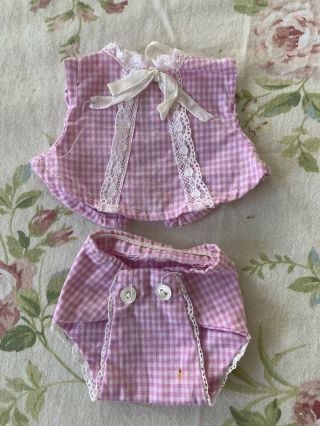 Vintage Tagged Top & Pant For Linda Baby Doll - Mauve And White Check Sun Suit