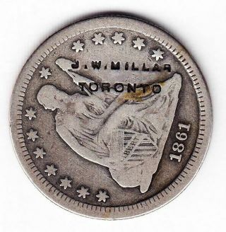 Canadian Countermark - J.  W.  Millar Countermark On Obv.  Of U.  S.  Quarter - Rare