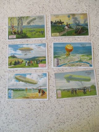 6 Antique German Trade Cards,  Zeppelins & Dirigibles,  1880s,  Tell - Chocolade,  Rare