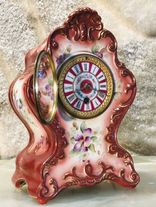 Rare Vintage Antique French E.  Deacon Paris Porcelain Key Wound Clock
