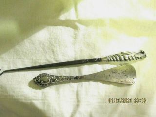 Hm Silver Handled Button Hook And Shoe Horn