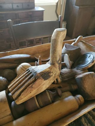 Aafa Early Old Antique Primitive Wood Flax Comb/hetchel Rake