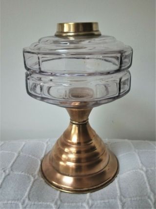 Antique Oil Lamp.  Brass Base And Clear Moulded Faceted Glass Font.