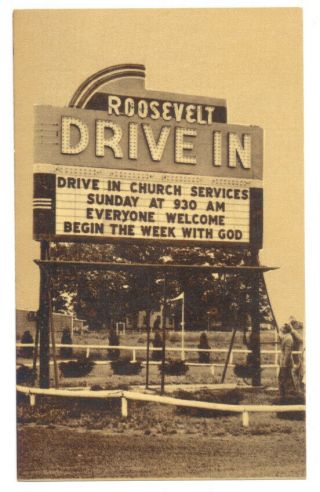 Roosevelt Drive - In Theatre Sign - Levittown Pa Church Services Ca1940 