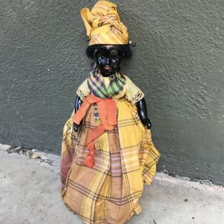 Antique Sfbj Unis France All - Bisque Doll African American Shelf Size 10 - 12”