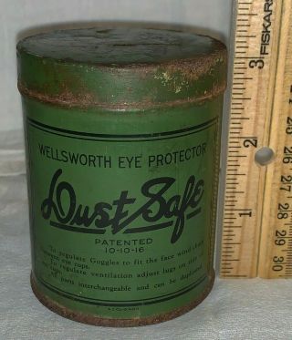 Antique Wellsworth Eye Protection Dust Safe Goggles Tin Litho Can Unusual Round