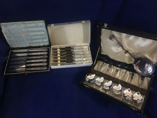 Antique / Vintage Silver Plated Boxed Cutlery Etc
