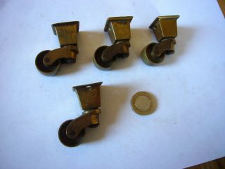 Set Of 4 Matching Small Brass Castors For A Piece Of Antique/vintage Furniture