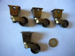 Set of 4 matching small brass castors for a piece of antique/vintage furniture 2