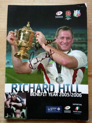 Richard Hill England Rugby World Cup Signed Testimonial Brochure - Saracens - Rare