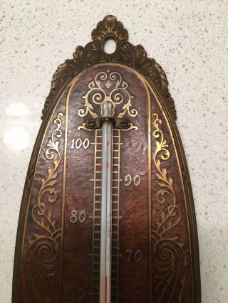 VTG ANTIQUE EASTLAKE BRASS TYCOS WALL MT THERMOMETER 2