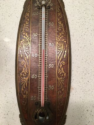 VTG ANTIQUE EASTLAKE BRASS TYCOS WALL MT THERMOMETER 3