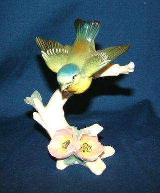 Karl Ens Porcelain 7562 Blue Tit W/ Flowers Bird Figurine