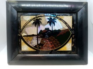 Vintage Art Deco Butterfly Wing Picture Of Rio Brazil With Palm Trees As Seen