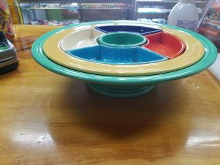 Rare Vintage Fiestaware Relish//serving Tray Complete 6 Piece Set With Stand