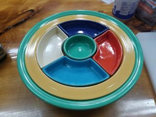 Rare Vintage Fiestaware Relish//Serving Tray COMPLETE 6 PIECE SET With Stand 2