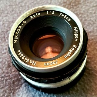 Rare Nikon Nikkor - S Auto 1:2 5cm 50mm F/2 Non - Ai Pat Pend Lens