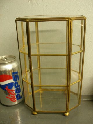 Vintage Footed Glass & Brass Curio Display Cabinet Case Octagon Shape 8.  5 " Tall