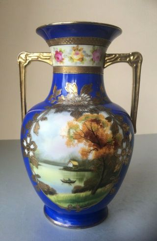 8.  5 " 1930s Antique Handpainted Japanese Noritake Porcelain Vase,  Af.  Art Deco
