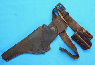 Rare Us Pre Ww1 1909 Swivel Leather Holster Belt & 1908 45 Lc Pouch