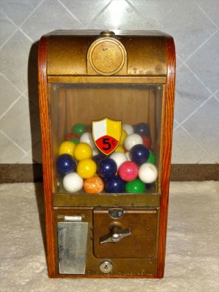Rare Vintage 1950’s Victor Gumball 5 Cent Wood Vending Machine 61 2
