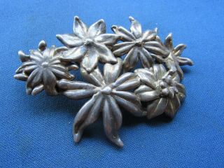 Vintage Sterling Silver Rare Huge Six Stylized Flowers Israel Pendant