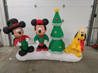 Disney Gemmy Mickey Minnie & Pluto Christmas Carolers Inflatable Airblown Rare