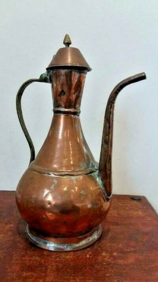 Vintage Antique Old Copper Brass Tall Coffee Pot
