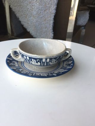 Very Rare Antique Dedham Pottery Cream Soup Bowl Bread Plate Swan