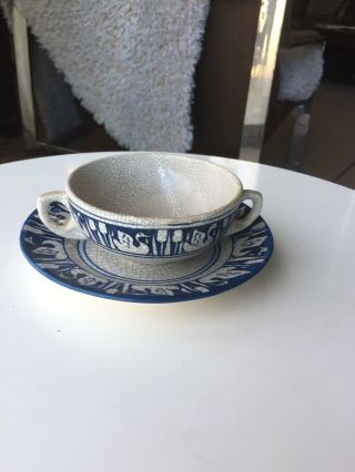 Very Rare Antique Dedham Pottery Cream Soup Bowl Bread Plate Swan 2